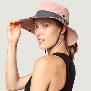 SunShade UV Protection Wide Brim  Ponytail Hat Pink Grey Adjustable Outdoor EUC